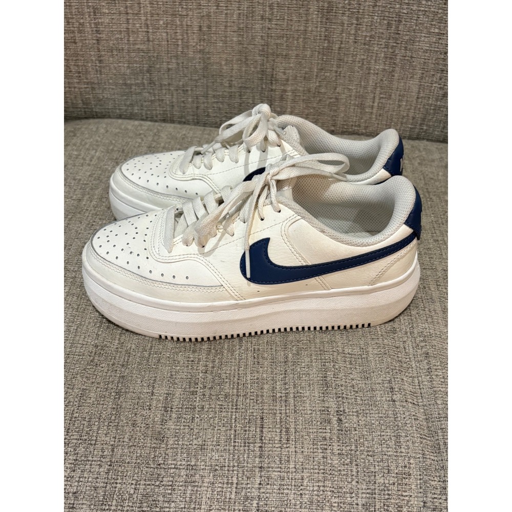 Nike Court Vision Alta Platform Sneakers White Navy Blue DM0113-101 Womens